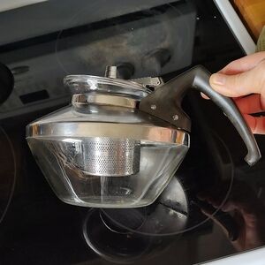 MCM RETRO Black and Silver Glass Tea and Coffee Maker with Metal Filter